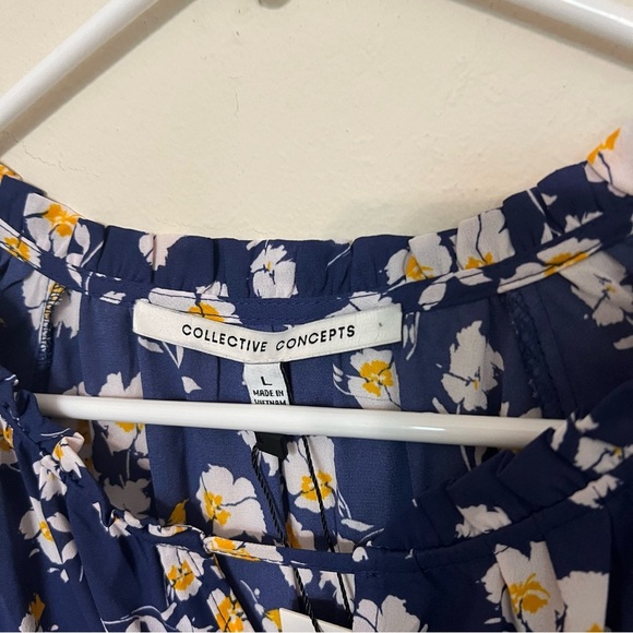 NWT Collective Concepts Blue Floral Quarter Peasant Sleeve Midi Dress Sz Large - Picture 5 of 7